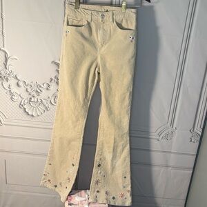 Forever 21 Women’s Corduroy Flare Embroidered Pants Tan/Khaki Sz 4